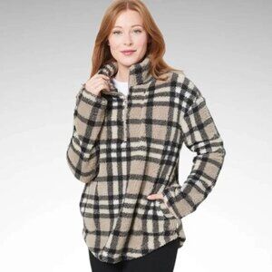 Koolaburra by UGG Brushed Back Sherpa Pullover Top Portobello Plaid Size Small